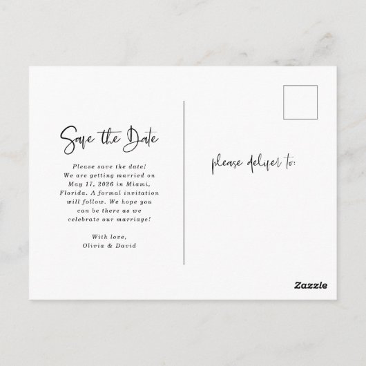 黒モダン白 |写真の日付の保存 ポストカード (裏面)