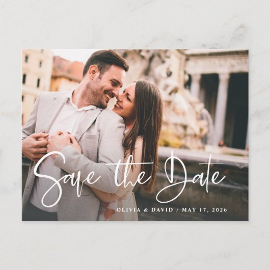 黒モダン白 |写真の日付の保存 ポストカード (正面)