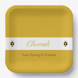 黒モダン白、金ゴールドフローラ正方形 ペーパープレート