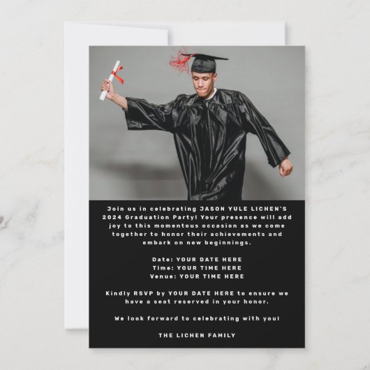 黒モダン白 | 2024年のクラスGRADパーティー 招待状 (裏面)