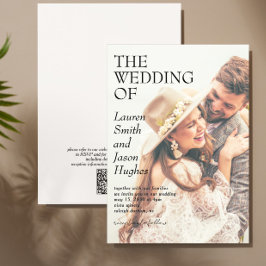 黒モダン白QRコードフォトボホ結婚ズ 招待状