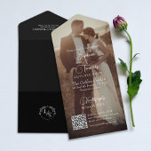 黒モダン白QRコード写真結婚 オールインワン招待状