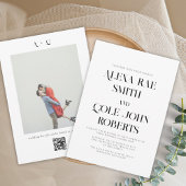 黒モダン白QRコード写真結婚 招待状