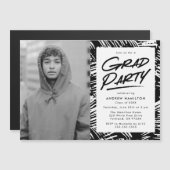 黒モダン破線グラッド写真卒業パーティー マグネット招待状 (正面/裏面)
