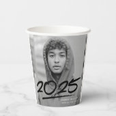 黒モダン破線2025写真卒業 紙コップ (裏面)