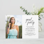 黒モダン筆スクリプト写真卒業パーティー 招待状 (スタンド正面)