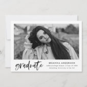 黒モダン筆スクリプト写真卒業 案内状 (正面)