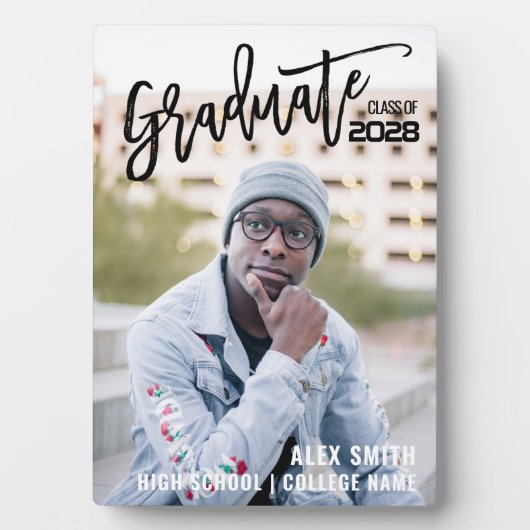 黒モダン筆スクリプト卒業写真 フォトプラーク (正面)