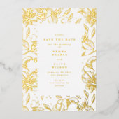 黒モダン筆植物画結婚像Sa 箔招待状 (正面)