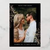 黒モダン筆植物画結婚像Sa 箔招待状 (裏面)