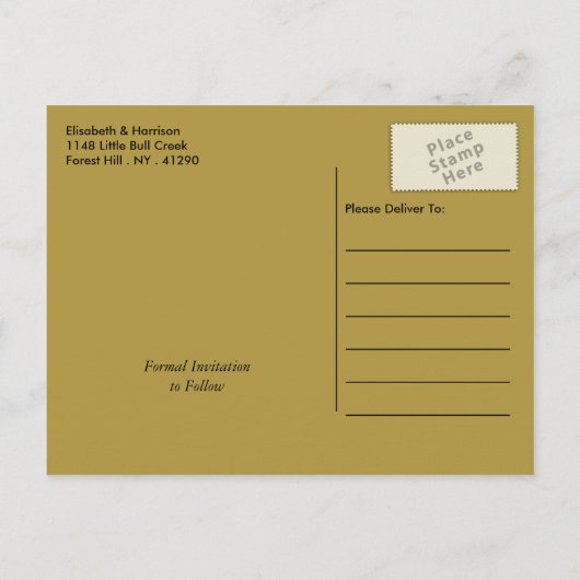 黒モダン箔と金箔の効果日付の保存 案内ポストカード (裏面)