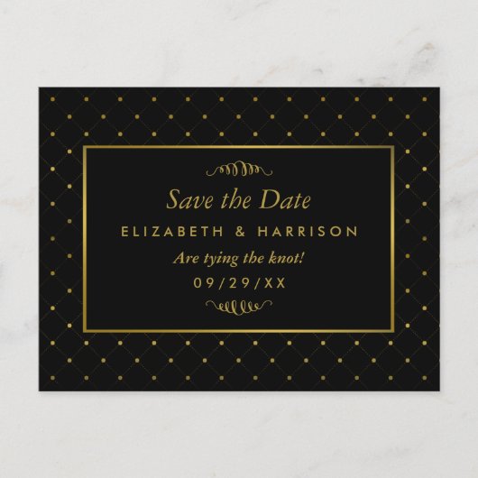 黒モダン箔と金箔の効果日付の保存 案内ポストカード (正面)