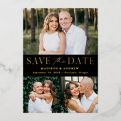 黒モダン箔と金箔3写真の保存日付 箔招待状 (正面)