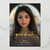 黒モダン箔ミニマルの卒業発表 箔招待状 (正面)