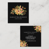 黒モダン級水彩フローラパーソナライズされた スクエア名刺 (正面/裏面)