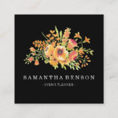 黒モダン級水彩フローラパーソナライズされた スクエア名刺 (正面)