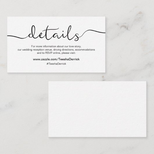 黒モダン素朴なフォント,結婚の詳細, webサイト エンクロージャーカード (正面/裏面)