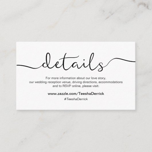 黒モダン素朴なフォント,結婚の詳細, webサイト エンクロージャーカード (正面)