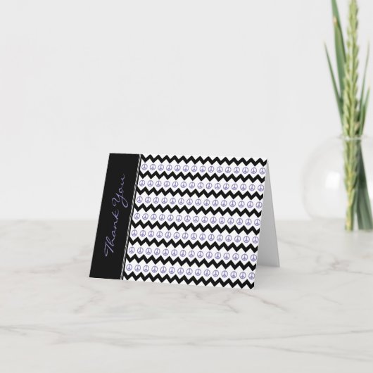 黒モダン紫のシボロンの平和記号ありがとう サンキューカード (正面)