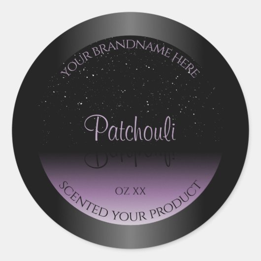 黒モダン紫グラデーション製品ラベルグリッター ラウンドシール (正面)