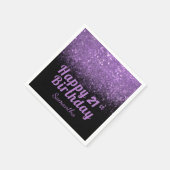 黒モダン紫グリッター任意の年齢誕生日 スタンダードカクテルナプキン (角)