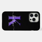黒モダン紫スクリプトモノグラム iPhoneケース (裏面横)