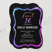 黒モダン紫ピンクグリッタースイーツ16 招待状 (正面/裏面)