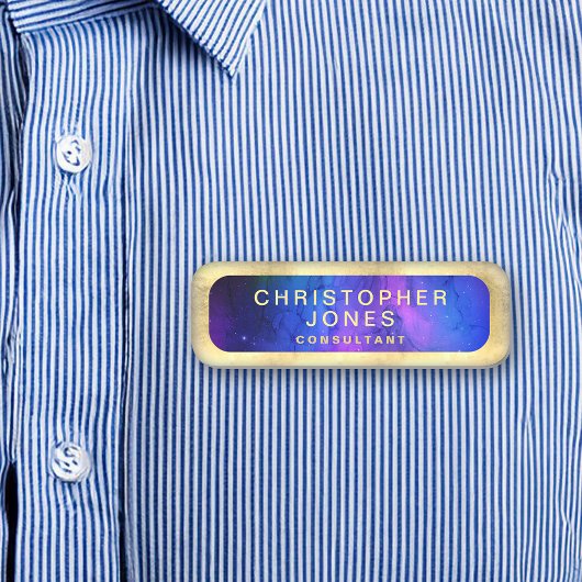 黒モダン紫色の宇宙星雲 名札