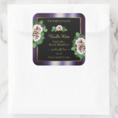 黒モダン紫色の製品ラベルフローラバラ スクエアシール (バッグ)