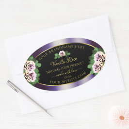 黒モダン紫色の製品ラベルフローラバラ 楕円形シール