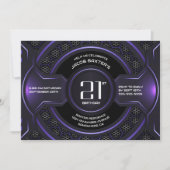 黒モダン紫21誕生日パーティー 招待状 (正面)