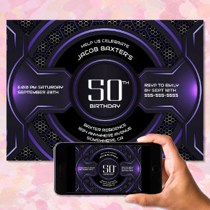 黒モダン紫50歳の誕生日パーティー 招待状