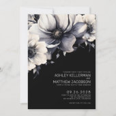 黒モダン結婚フローラ 招待状 (正面)