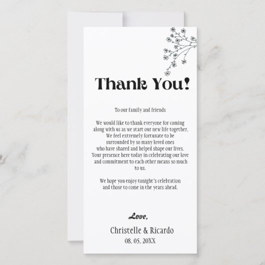 黒モダン結婚位設定サンキューカード (正面)