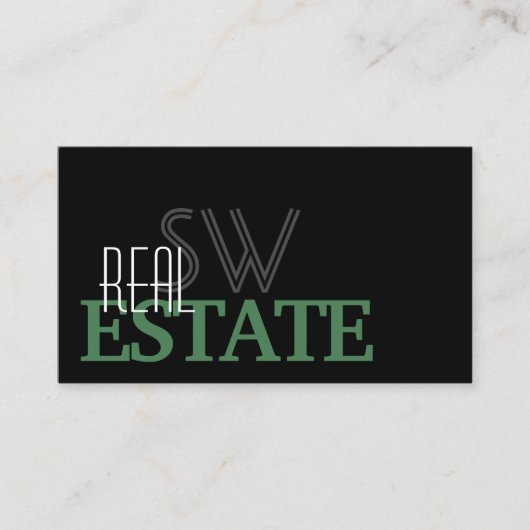 黒モダン緑と白のモノグラムシンプル付き 名刺 (正面)