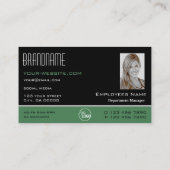 黒モダン緑の白いシンプルのロゴと写真 名刺 (裏面)