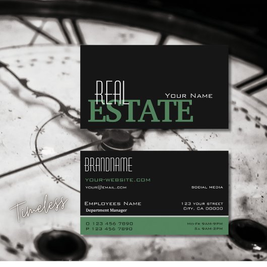 黒モダン緑ホワイトシンプルプロフェッショナル 名刺