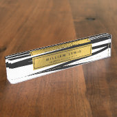 黒モダン線および金ゴールド線抽象芸術営業所 デスクネームプレート (側面)