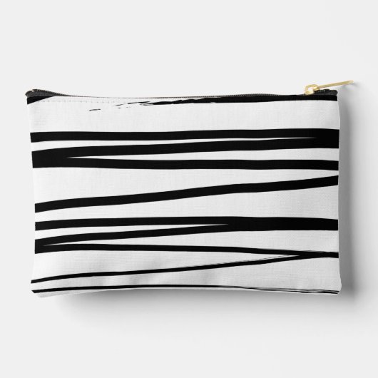 黒モダン線と白の線抽象芸術アート アクセサリーポーチ (裏面)