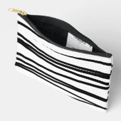 黒モダン線と白の線抽象芸術アート アクセサリーポーチ (見開き)