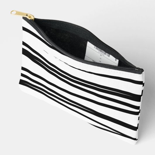 黒モダン線と白の線抽象芸術アート アクセサリーポーチ (見開き)