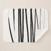 黒モダン線と白の線抽象芸術アート シェルパブランケット (正面(横))