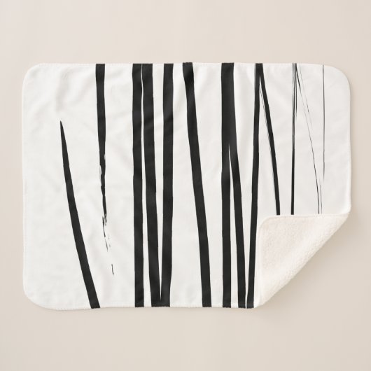 黒モダン線と白の線抽象芸術アート シェルパブランケット (正面(横))