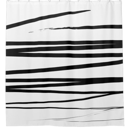 黒モダン線と白の線抽象芸術アート シャワーカーテン (正面)