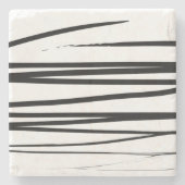 黒モダン線と白の線抽象芸術アート ストーンコースター (正面)