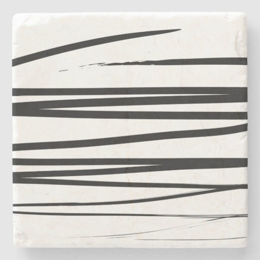 黒モダン線と白の線抽象芸術アート ストーンコースター (正面)