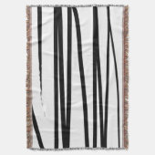 黒モダン線と白の線抽象芸術アート スローブランケット (正面縦)
