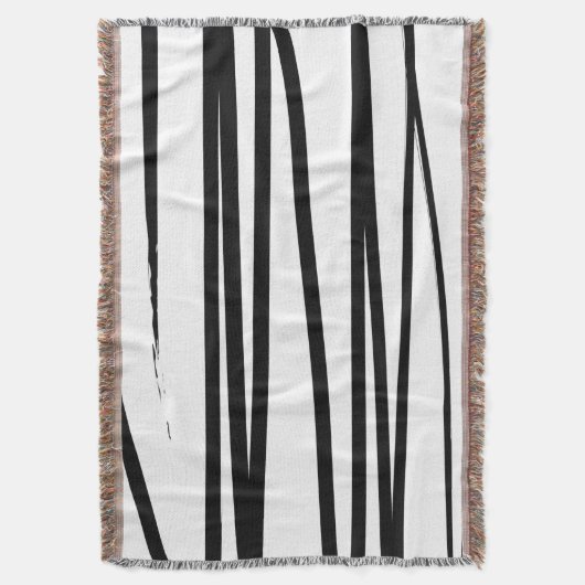 黒モダン線と白の線抽象芸術アート スローブランケット (正面縦)