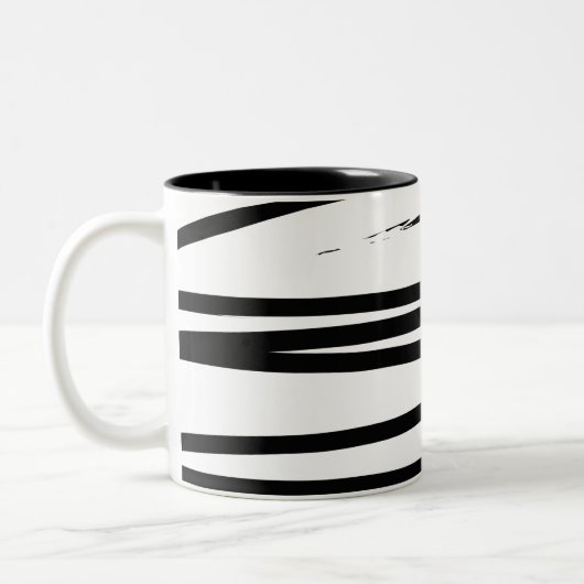 黒モダン線と白の線抽象芸術アート ツートーンマグカップ (左)