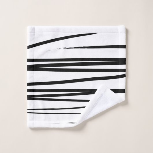 黒モダン線と白の線抽象芸術アート バスタオルセット (ウォッシュタオル)